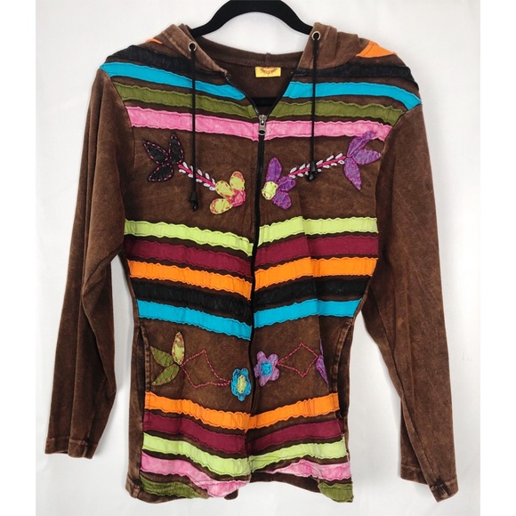 karma circle Tops - Karma circle brown M boho hooded sweatshirt zip up